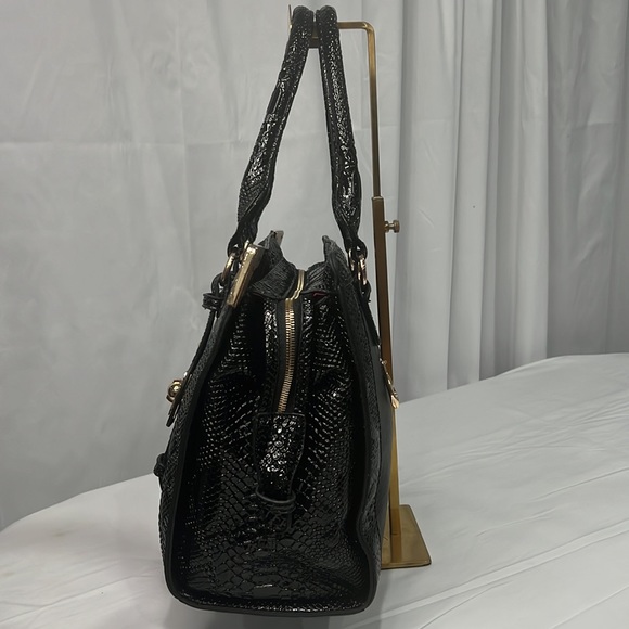 RARE! Michael Kors Limited Edition Blk Leather Tote Reptile Embossed Patent Lthr - Picture 3 of 13